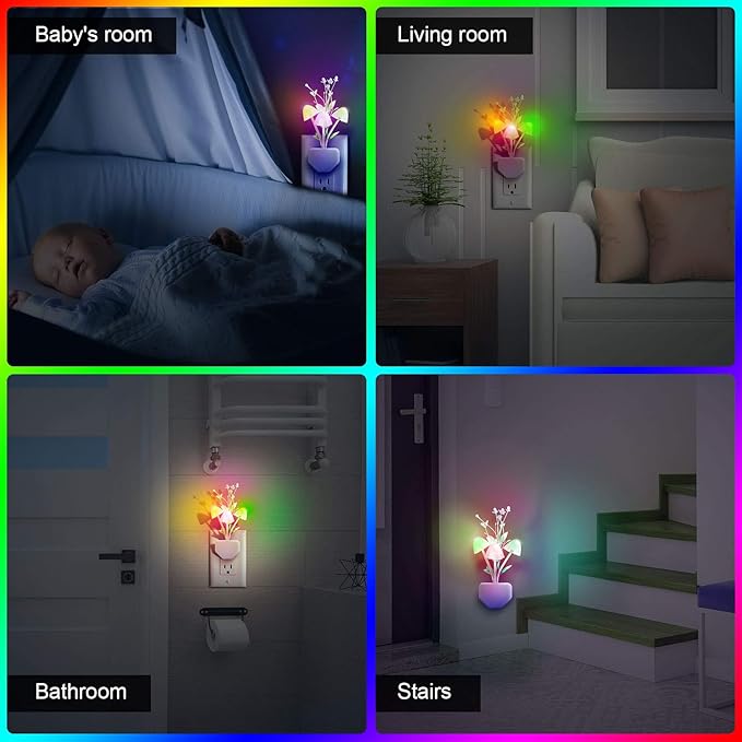 Mudder 4 Pcs Sensor Mushroom Night Lights LED Night Lights 7 Color Changing Plug-in Light Sensor Wall Lamp for Adults Bedroom, Bathroom, Christmas Party Gift(Float Grass Style)