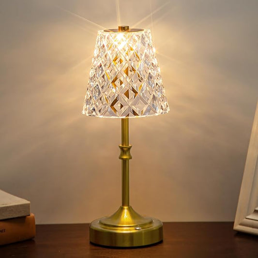 JACKYLED Cordless Lamp Rechargeable, Acrylic Crystal Lampshade, 3 Colors with Built-in Dimmer, 5400mAh Battery Operated, Wireless Lamp for Kitchen Counter Bedroom Living Room