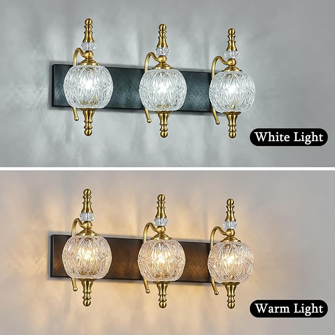 Modern Crystal Bathroom Vanity Lights Fixtures Over Mirror Black Gold Vintage 3-Lights 20 Inch Bathroom Light Fixtures Glass Crystal Vanity Lights