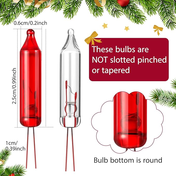 Mudder 500 Pcs Christmas Tree Replacement Light Bulbs 2.5v Christmas Light Bulbs Incandescent Xmas Decorative Replacement String Lights Outdoor Indoor(Red White)