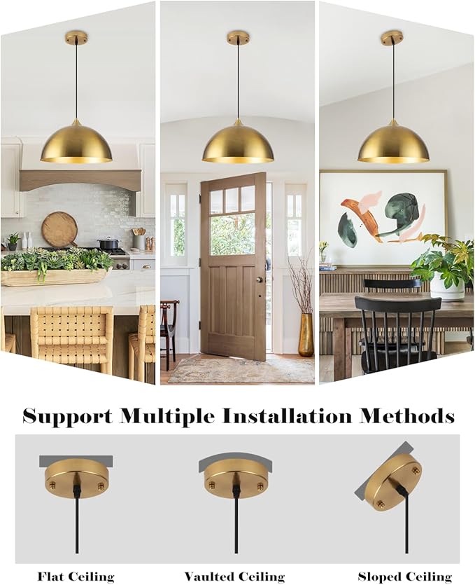 Gold Pendant Lights Kitchen Island 2 Pack, 14 Inch Gold Dome Pendant Light, Large Kitchen Pendant Light, Island Pendant Lights for Kitchen, Dining Room, Cafe