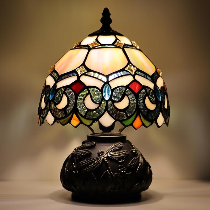 Small Tiffany Mushroom Table Lamp,Mini Memory Sympathy Antique lamp 8X11 Inch (Seven Color Baroque)