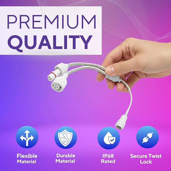 3-Pin Y Splitter Cable Compatible with Govee Permanent Outdoor Lights 2 / Elite (H705D H705E H705F H805A H805B H805C) – IP68 Waterproof Outdoor Connector