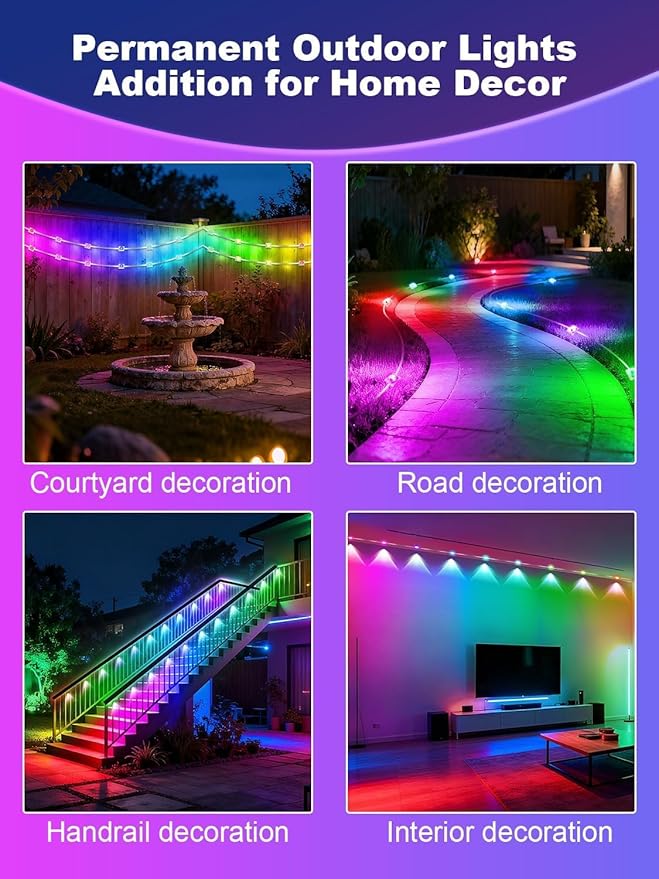 Permanent Outdoor Lights, 200FT RGB+IC Smart LED Outdoor Lights with App/Remote Control, DIY Scene Modes Lighting & IP67 Waterproof, Eaves Light for Christmas, Holiday, Daily Decorations