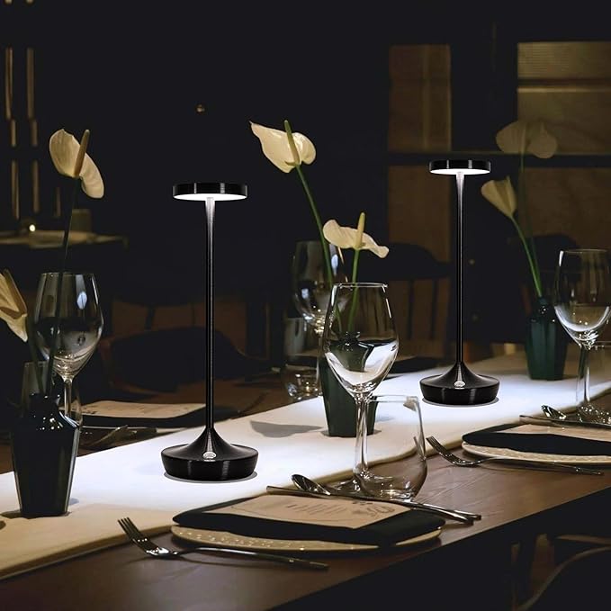 Cordless Table Lamp Rechargeable - 6000mAh LED Battery Operated Table Light - Portable Touch Dimmable Outdoor Waterproof Table Lamps for Patio Restaurant Dining (2 Black)