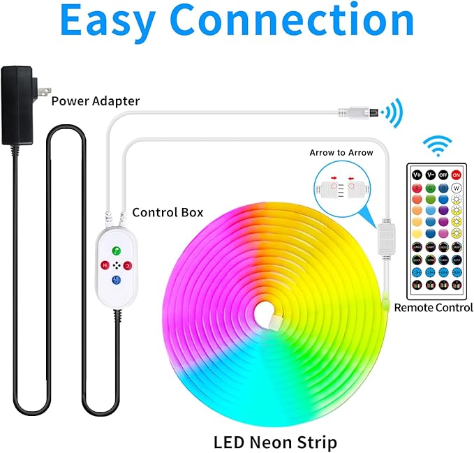 32.8ft LED Neon Strip Light with Remote APP Control IP65 Waterproof Flexible neon LED Rope Lights 24V RGB neon LED Lights for Bedroom Room Outdoors Décor