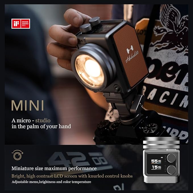 Photography Lighting Mini Creator Kit - 20W Bi-Color LED Light with CRI/TLCI 96+, 2700K-6500K Dimmable, App Control, Flicker-Free, Aircraft-Grade Aluminum with Vegan Leather Accents