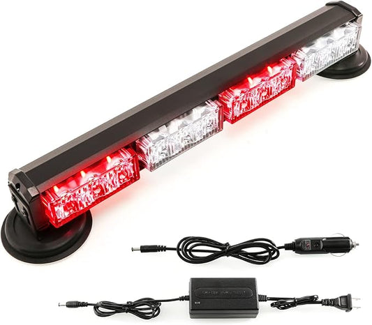 BooYu 14.8" Red/White Battery Powered Police Firefighter Emergency Strobe Lights Bar for Trucks/Vehicles Rechargeable Wireless Rooftop Mini Hazard Flashing LED Beacon Warning Light w/Magnetic Base