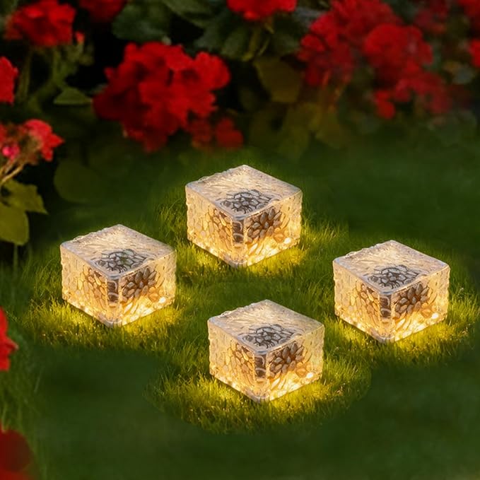 Wokyo Solar Brick Lights Outdoor Waterproof LED Rock Lights Patio Brick Lights 4 Packs for Patio, Yard, Walkway, Pathway Decor 4x4 inch (Large - Warm White)