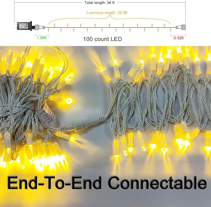Christmas Lights 34FT Outdoor Waterproof Decoration String Lights 100 Count Warm White for Wedding Outdoor Indoor Xmas Party Christmas Tree Bushes (2, 34ft)