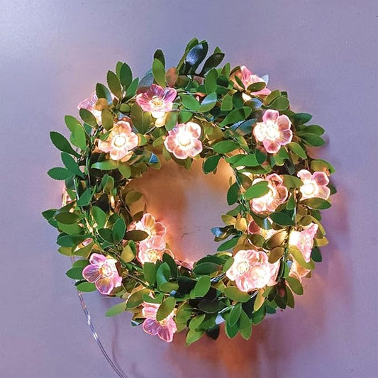Fairy Flower Leaf String Lights, USB Plug in 16.5ft 50 LED Decorative Pink Cherry Blossom Vine for Girl's Bed Room Window Wall Wedding Birthday Party Christmas Hanging Indoor Decorations