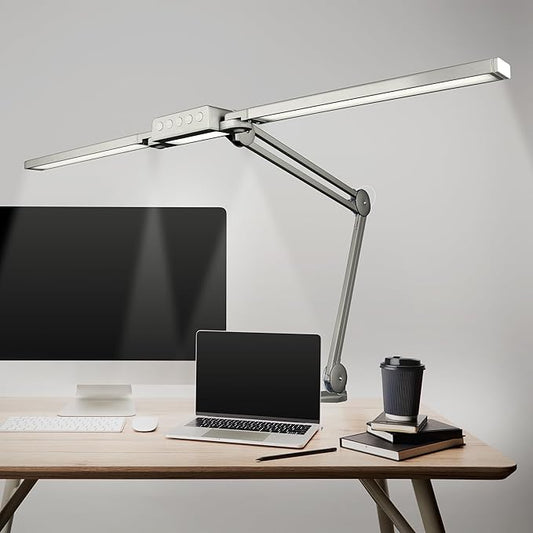 Neatfi LED Desk Lamp, Dimmable Desk Light with 360 SMD LEDs, 30W, CRI 95, Adjustable Color Temperature, Task Lamp for Home, Office, and Workbench (CCT, Silver, 41 Inches)