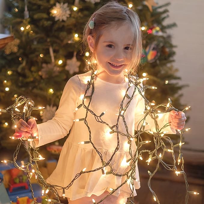 Christmas Lights, 150 Count 33 FT Christmas Mini String Lights, Green Wire Fairy Lights, 120V UL Certified Connectable Xmas Tree Light for Patio, Holiday, Party, Outdoor Indoor Decoration, Warm White