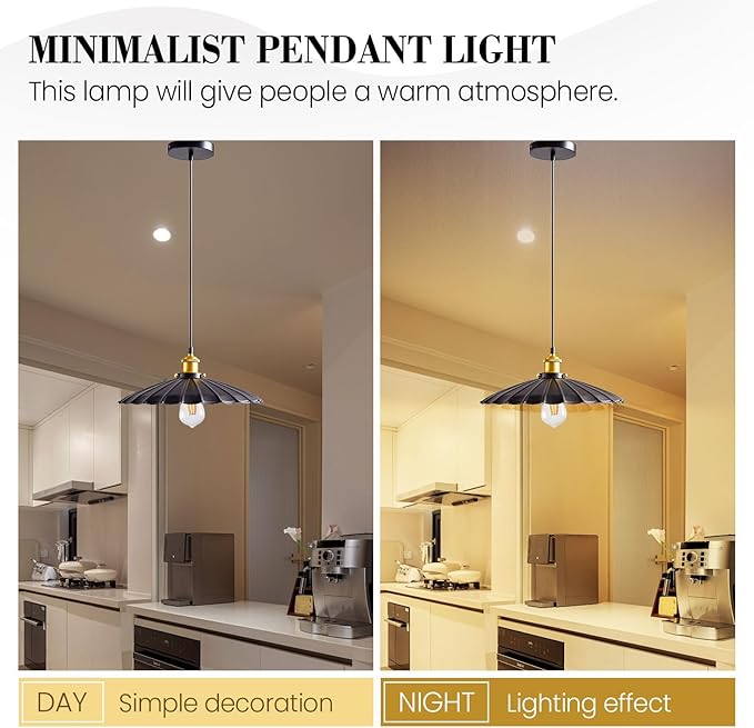 Kitchen Pendant Lights, Black Hanging Lamp for Hallway 13.8 Inch Metal Lampshade Farmhouse Pendant Lights Kitchen Island Vintage Pendant Lighting for Kitchen Island