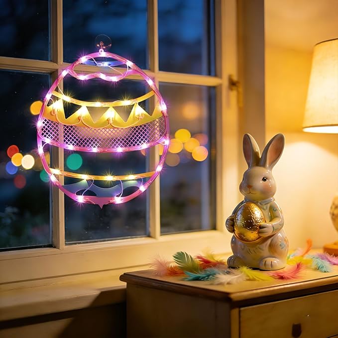 17" 35LED Lighted Pink Easter Egg Decor, Sweet Warm Glow for Desk, 120V Plug-in, UL Certified, Elegant Gift Box Packed
