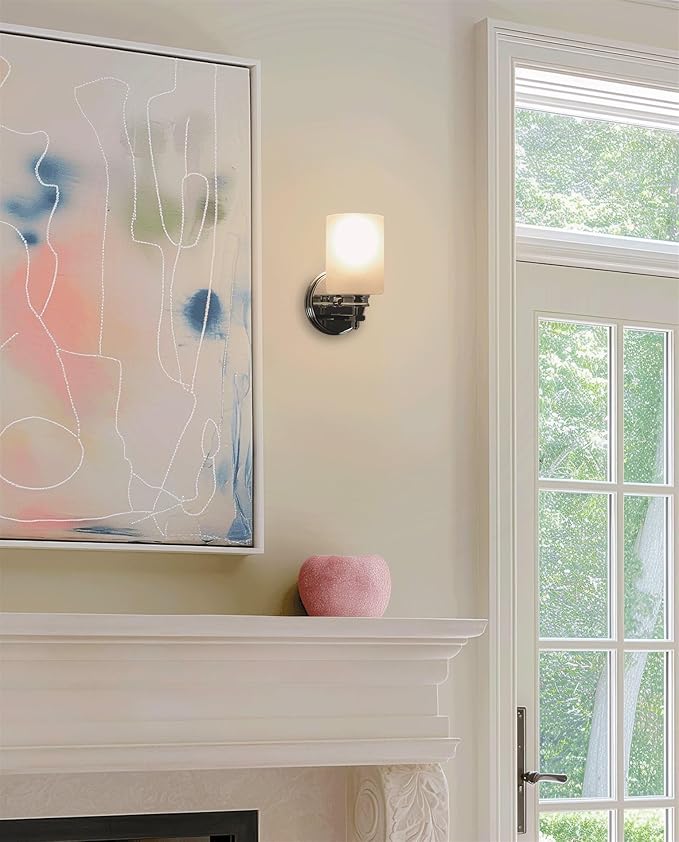 Kira Home Phoebe 8" Modern Wall Sconce/Vanity Light + Frosted Seeded Glass Shade, Chrome Finish
