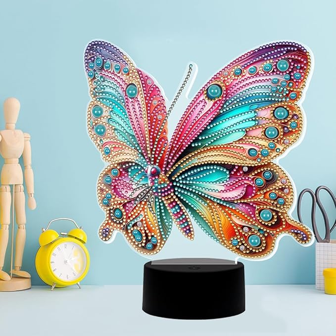 Butterfly Diamond Art Painting Night Light,Diamond Art Painting Kits Desktop Touch Lamp Ornaments for Tabletop Decor Diamond Art Accessories for Adult Beginner Bedrooms Living Room