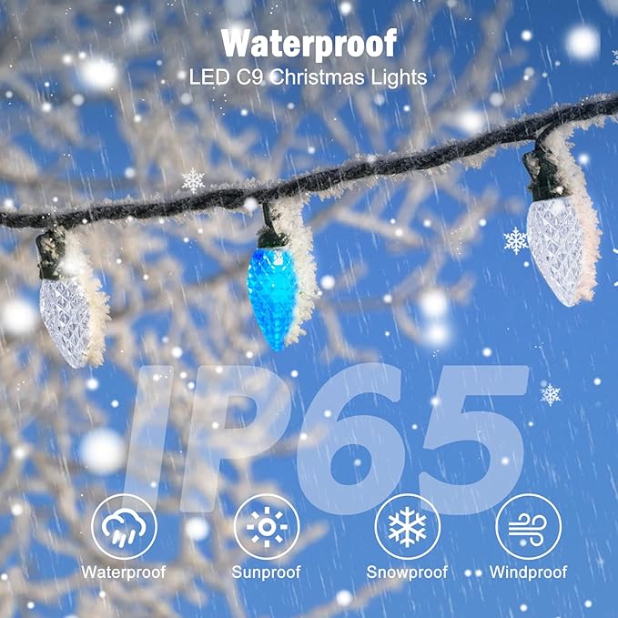 Brightown C9 Christmas Lights Outdoor 2 Pack - Total 162 FT 200 LED C9 String Lights, with Timing & Memory, 8 Modes, Connectable, Waterproof - for Indoor Outside Tree Home Yard Decoration, Blue&White
