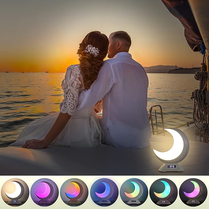 Moon Table Lamp with Time Alarm Clock, RGB Adjustable Light with Bluetooth, with Scene Mode and Music Mode, Warm White LED Moon Light, Suitable for Home Decoration, Bedroom Living Room Desk.