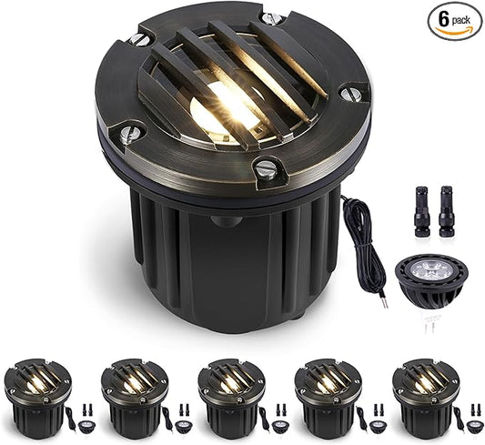Gardenreet Outdoor Well Lights Low Voltage - Solid Brass LED All Weather Ip65 Inground Lighting, 12V Fixture, Antique Bronze for Tree House Garden with 4000K Neutral White MR16 Bulb