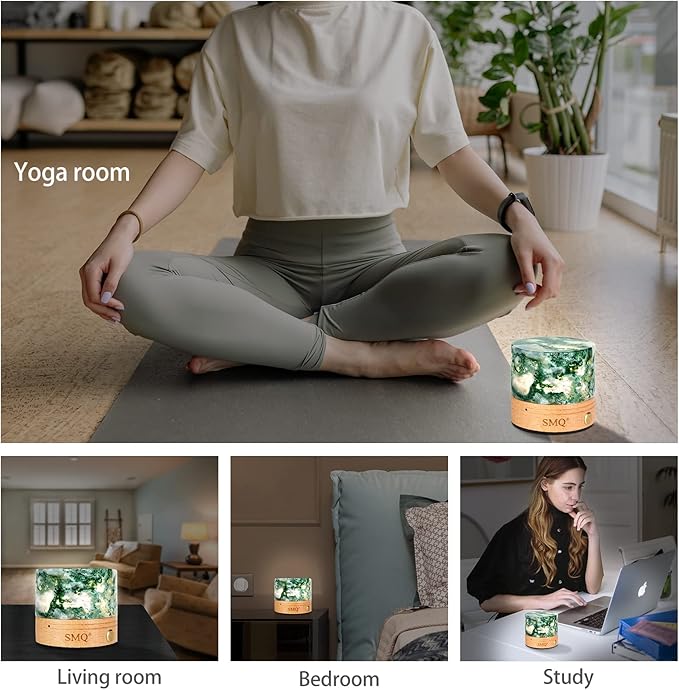 SMQ Moss Agate Crystal Night Light with USB Charging Port,Handmade Polished Healing Crystal Stones Lamp Cylindrical Touch Night Light for Living Room,Shelf,Office Decor