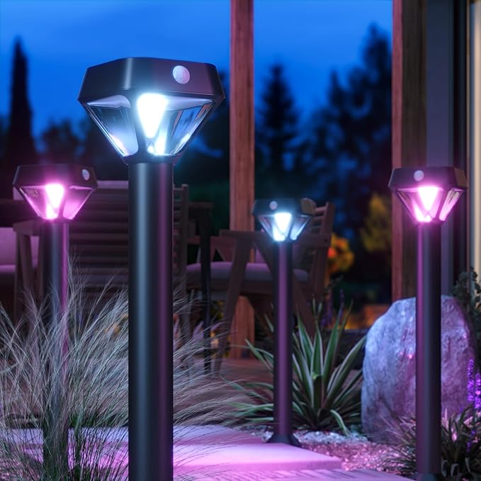 XMCOSY+ Solar Smart Pathway Lights, 150LM Solar Motion Lights Outdoor Waterproof with APP Control, Works with Alexa RGBCW Color Changing Garden Light for Yard Walkway Driveway Pathway, 6 Pack
