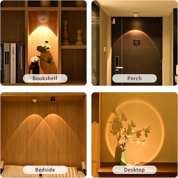 Motion Sensor Wall Light，350° Rotatable Brightness Adjustable Wireless Wall Light, 3 Color Modes Rechargeable Battery Operated Wall Lights for Bedroom, Hallway, Stairs, Closet, Bathroom
