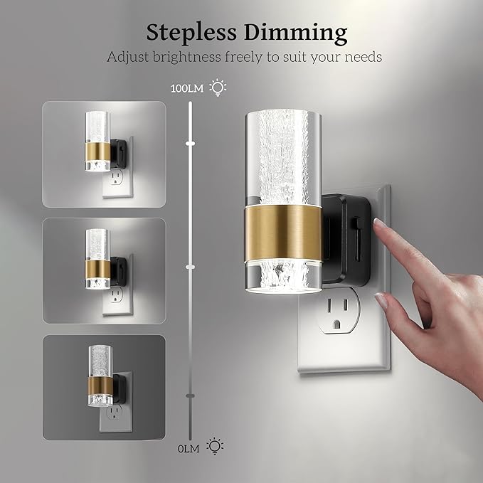 LED Night Lights Plug into Wall, Dimmable Night Light with Dusk to Dawn Sensor, Adjustable Brightness, Plug in Nightlight for Bathroom, Bedroom, Hallway, 2 Pack