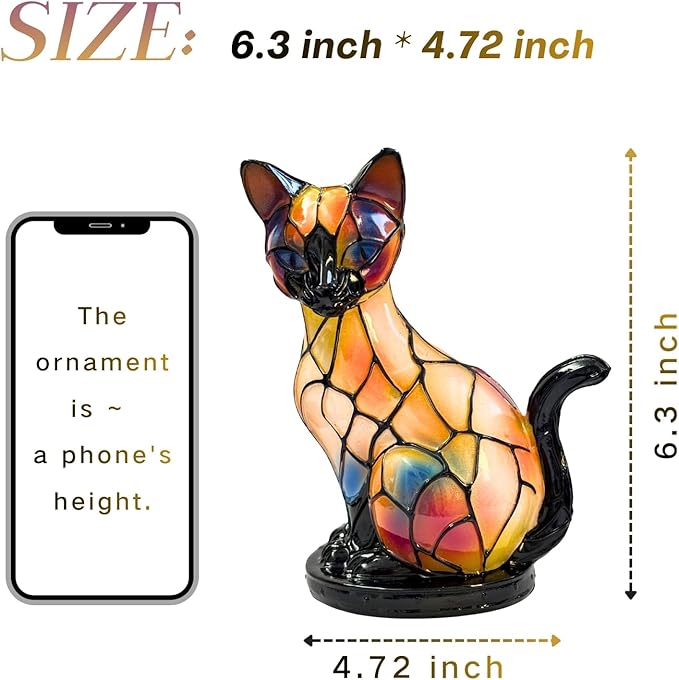 Cat Lamp, Stained Glass Cat Lamp, Decorative Resin LED Night Light for Cat Lovers, USB Vintage 3D Table Lamp Cozy Glow for Desk & Mantel – Fun Gift for Pet Owners (Siamese Cat A)