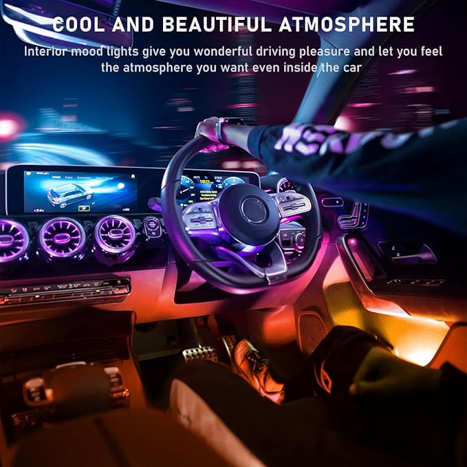 Car LED Strip Light, 48 LED RGB Auto Interior Atmosphere Lights, Cigarette Lighter Under Dash Ambient Night Light, Interior Lamp Lighting Kit (Orange, Cigarette Lighter)