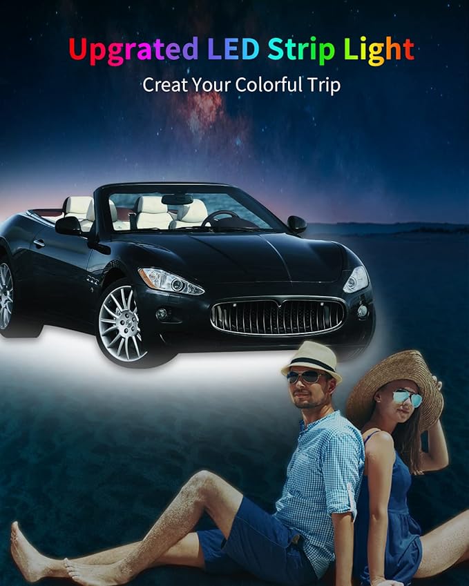 12V Car LED Strip Light,24inch Car Interior Light Strip IP68 Waterproof Cuttable for Car Motorcycles Boat Golf Cart Truck Cargo Home Decoration with Strong Nano Tape,(4PCS)