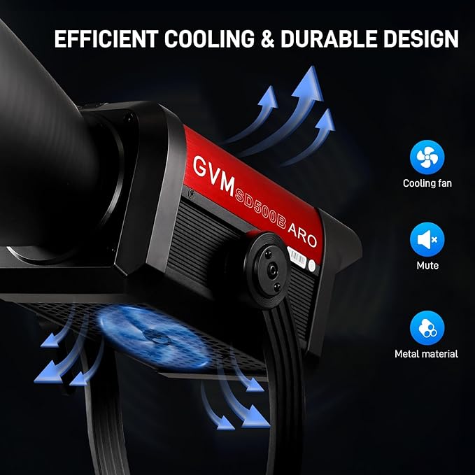 GVM 500W LED Video Light, APP Control, 2700K-6800K CCT, 227040lux@1m with Standard Cover, 12 Dynamic Effects, Bluetooth Control for Photography, Studio, and Video