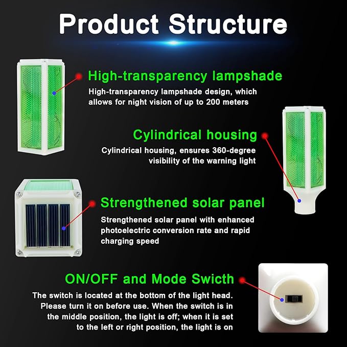 Aolyty Solar Lights Outdoor, Waterproof Driveway Markers Reflective, Warning Flash Light with 2 Lighting Modes, LED Solar Light 4 Pack for Parking Lots, Yard, Sidewalk, Stop Sign, 30 Inches (Green)