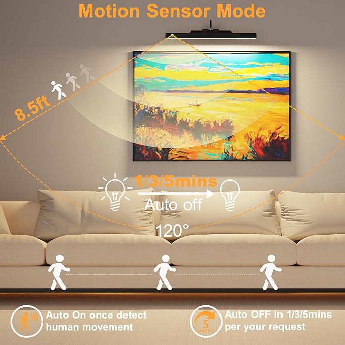 2 Pack Picture Lights for Wall Paintings Motion Activated – 16'' Rechargeable and Cordless Wall Sconce Pictures, 350LM Artwork Light for Gallery, Portraits,Poster(Black)