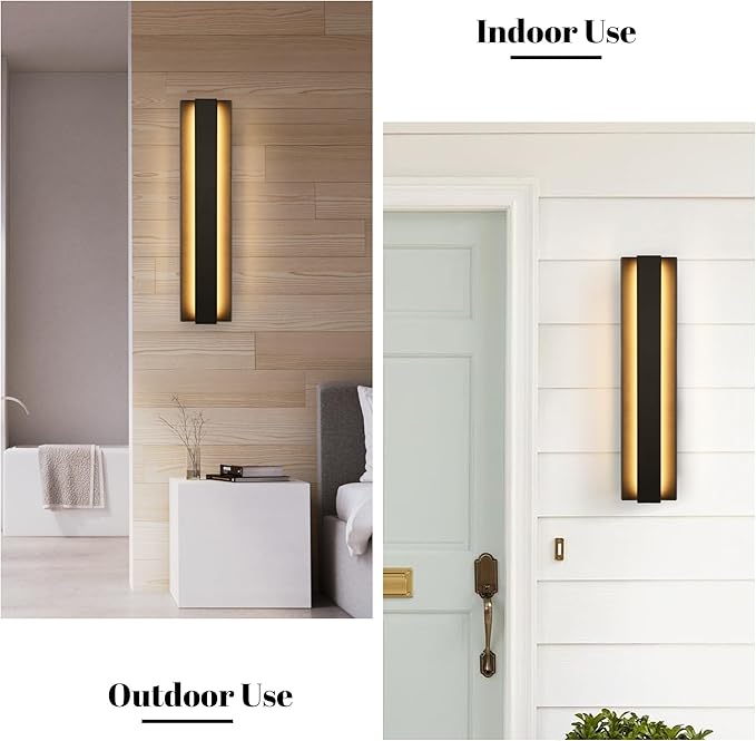LamQee 18.5 Inch Modern Outdoor Wall Lights Exterior Lighting Fixtures, 3000K 12W LED Contemporary Outdoor Wall Sconce, Matte Black Outside Wall Mount Lights for House Garage Porch Patio Front Door