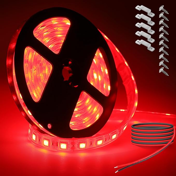 marine led strip lights, 12V 6.56FT IP68 Waterproof underwater led lights, Boat Interior Light, Boat Deck Lights Courtesy Lights for Night Fishing Pontoon Kayak Boats(RED)