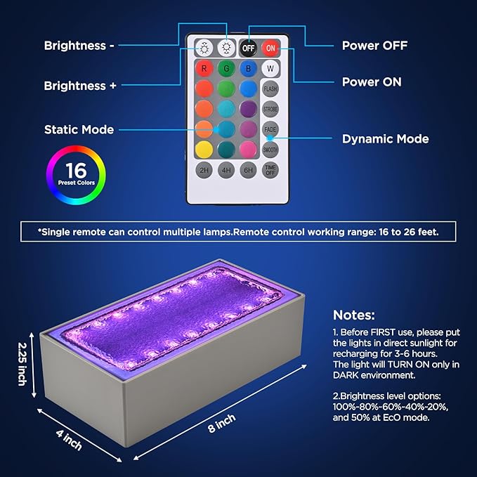 Solar Paver Color Changing Lights, 8x4 Solar Pavers Light Outdoor, Recessed Brick Pathway Lights, IP67 Waterproof Landscape Lighting for Ground,Walkway, Garden, Pool, Patio, Driveway,2 Pack (RGBW)