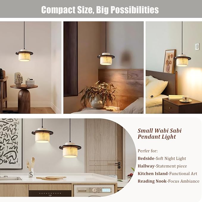 Japanese Wabi Sabi Pendant Light Nordic Natural Stone Chandeliers White Simple Light Fixture for Reading Nook Bedside Kitchen Island Hallway