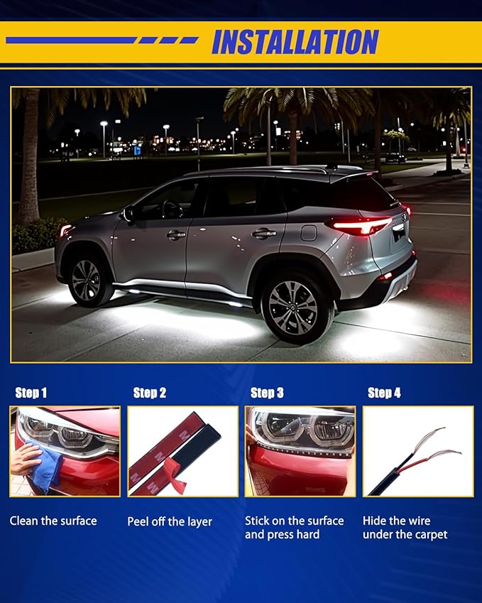 Car LED Strip Light,Motorcycle led Light Strip 30CM 15 SMD IP67 Waterproof Auto Interior Lights,for Home Decoration Car Motorcycles Boat Golf Cart Truck with 3M Tape(6PCS)