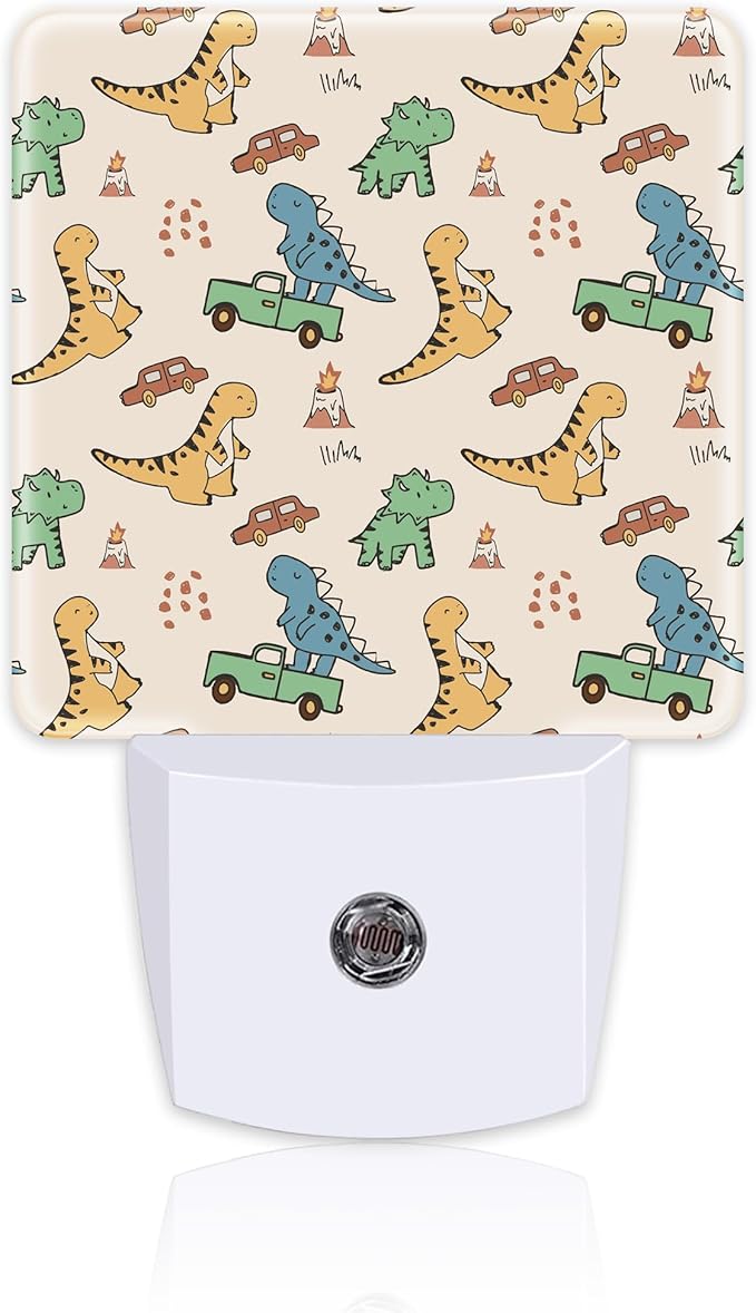 Cute Cartoon Dinosaurs Night Light for Kids, Funny Dino Car Truck Night Light Plug in with Dusk to Dawn Sensor, 0.5w Energy Saving Sleep Friendly Nightlight for Hallway Stairway Kitchen Bedroom
