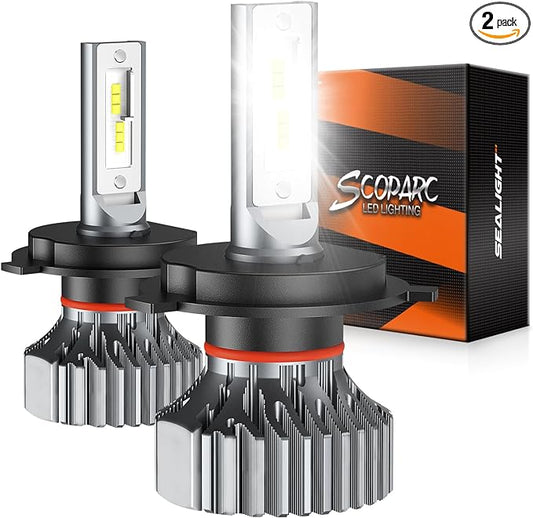 SEALIGHT H4/9003/HB2 Bulb, 30000LM 6500K White Light, 1:1 Design with 13000RPM Cooling Fan, IP67 Waterproof 60000+ Hours Lifspan Plug and Play, 2 Pack