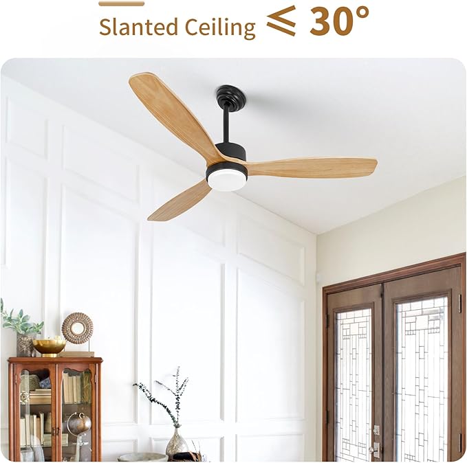 52inches Ceiling Fan with Lights,Wood Downrod Ceiling Fans with Remote Control,Dimmable Light,3 CCT,6 Speeds,Noiseless DC Motor,2 rods,Ceiling Fan for Bedroom,Living Room,Office,Indoor