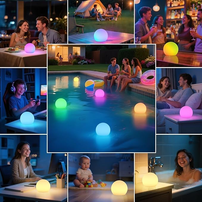 FUYO Smart Table Lamp, 6-inch Rechargeable LED Globe Orb Light with App/Remote Control, IPX6 Water-Resistant, 16 Colors & 4 Modes, Sphere Night Light for Home Bedroom Pool Garden Decor