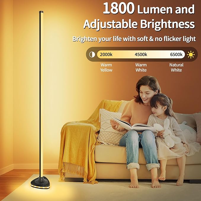 Corner Floor Lamp,Smart RGB LED corner Floor Lamps with Luminous Base,21W 1800LM Super Bright Floor lamp with APP&Remote,LED corners lamp with Music Sync&16Million Colo,Ambient Lighting-Black