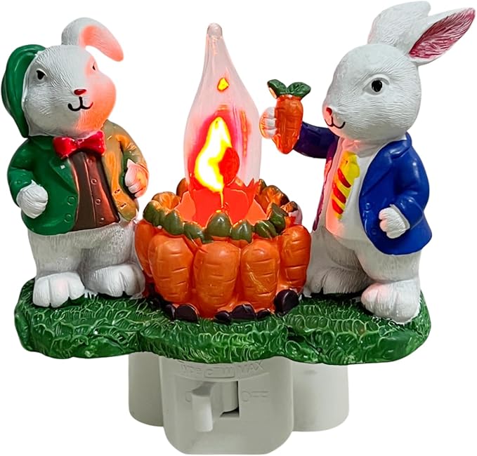 2026 Easter Bunny Decoration Night Light Plug in for Home, Campfire Flickering Nightlight, 3D Rabbit Night Lights Plug into Wall, Spring Home Décor, Valentine's Day Gifts for Boys Girls