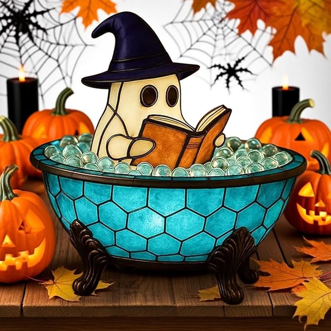 Halloween New Ghost Bubble Bath Lamp, Cute Bathtub Ghost USB Night Lights for Bathroom Halloween Decor, Spooky Season Reading Books Nightlight