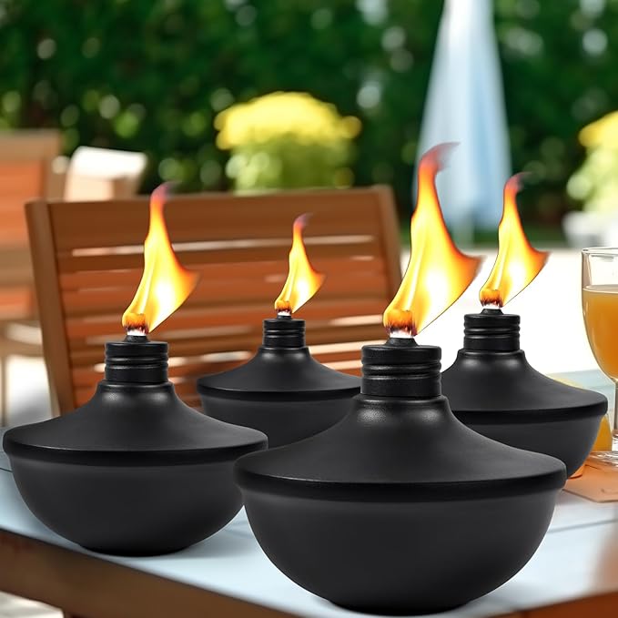 2-Pack Upgraded Tabletop Torches, 24 oz Citronella Torch Lights, Refillable Torch with Wicks, Covers, and Funnel Included - Ideal for Garden, Patio, Deck, Yard, Party, Landscape
