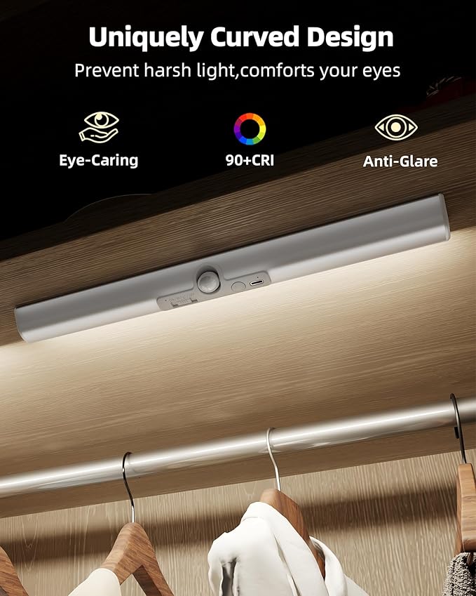EZVALO Motion Sensor Closet Light, Rechargeable 1800mAh Battery-Operated LED Light, Rotatable Sensor, 3 Color Temperatures & Stick-On Light for Closet, Pantry, Stairs