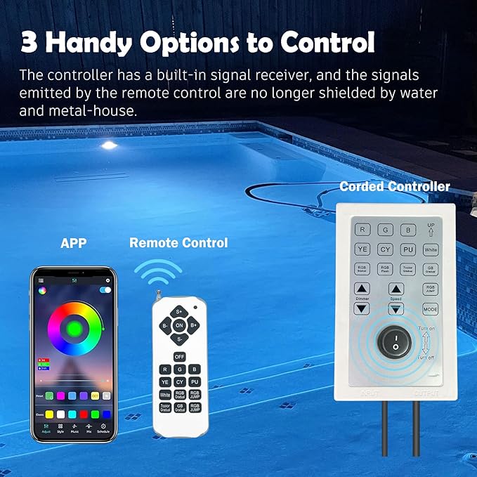 Pool Lights for Inground Pool, 60W 10 Inch Color Changing LED Inground Pool Light with Controller, Remote and APP Control for Wet Niche, Underwater Swimming Pool Lights, 100 Foot Cord