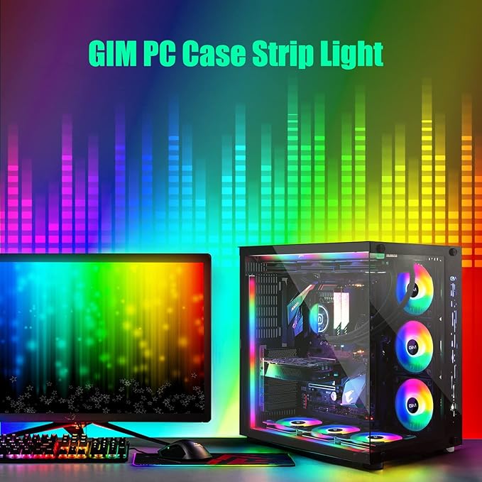 GIM KB-14 RGB PC Light Strip for Gaming Case, Compatible with GIM Hub, Magnetic Addressable LED Strip Kit, 5V ARGB 4Pin Header for Asus Aura, Asrock LED, Gigabyte RGB Fusion, MSI Mystic Light- 0.98ft
